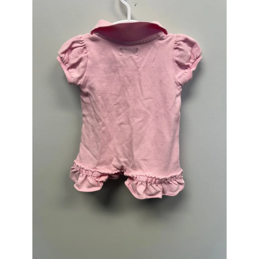 Ralph Lauren Baby Girls Pink Ruffle Polo Romper One Piece 6M Short Sleeve Pique